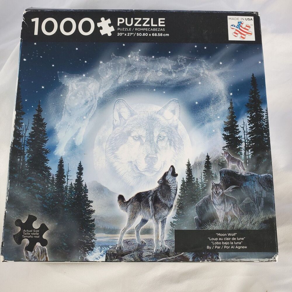 Al Agnew 1000 Piece Puzzle Moon Wolf 20x27 Made In USA Factory Sealed w Poster